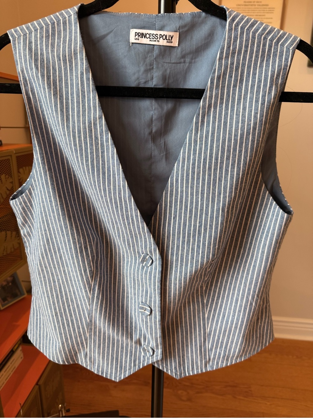 Princess Polly Blue and White Pinstripe V-Neck Vest